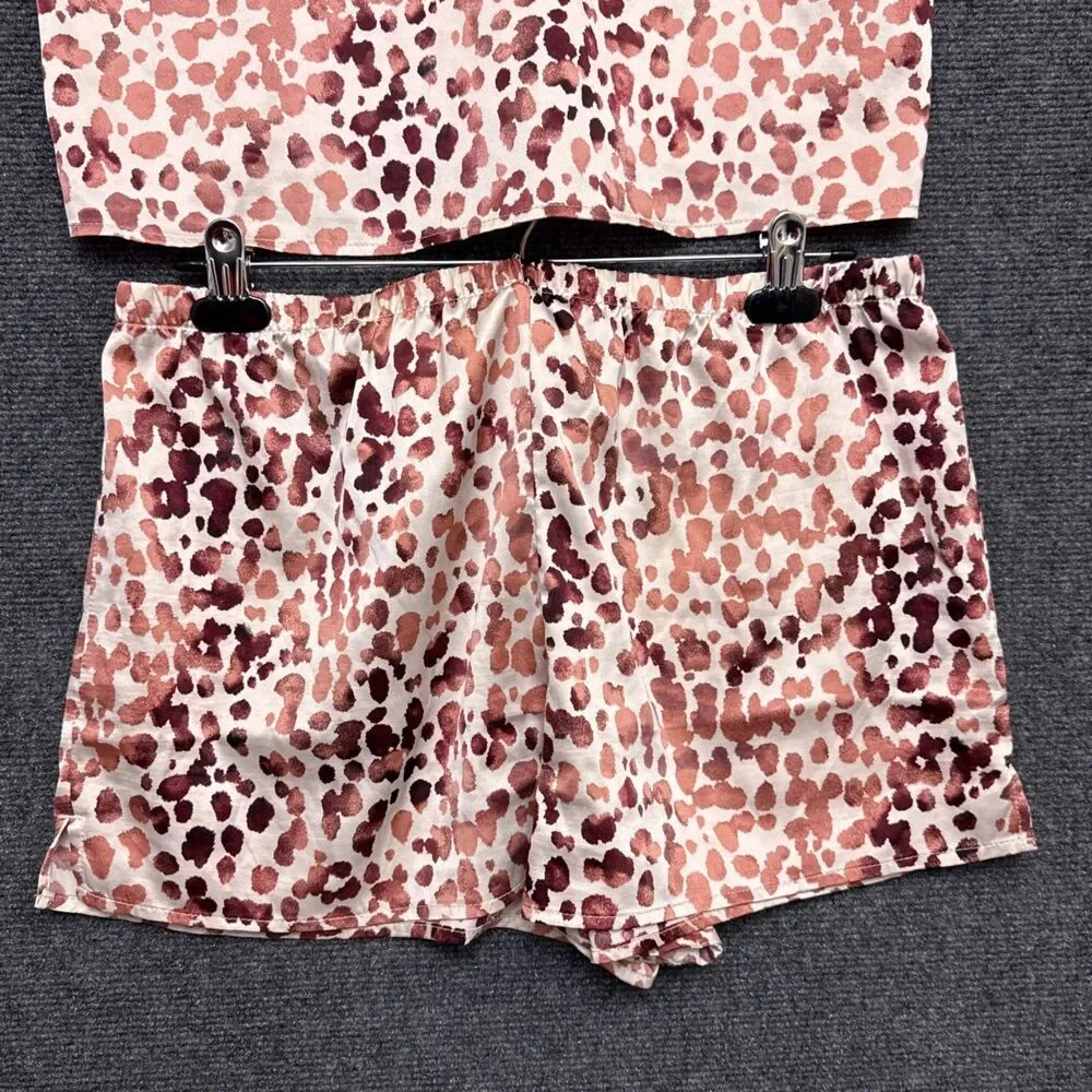 Stars Above Pajama Set M Satin Cami Shorts Leopard Print Sleek Dorm Loungewear